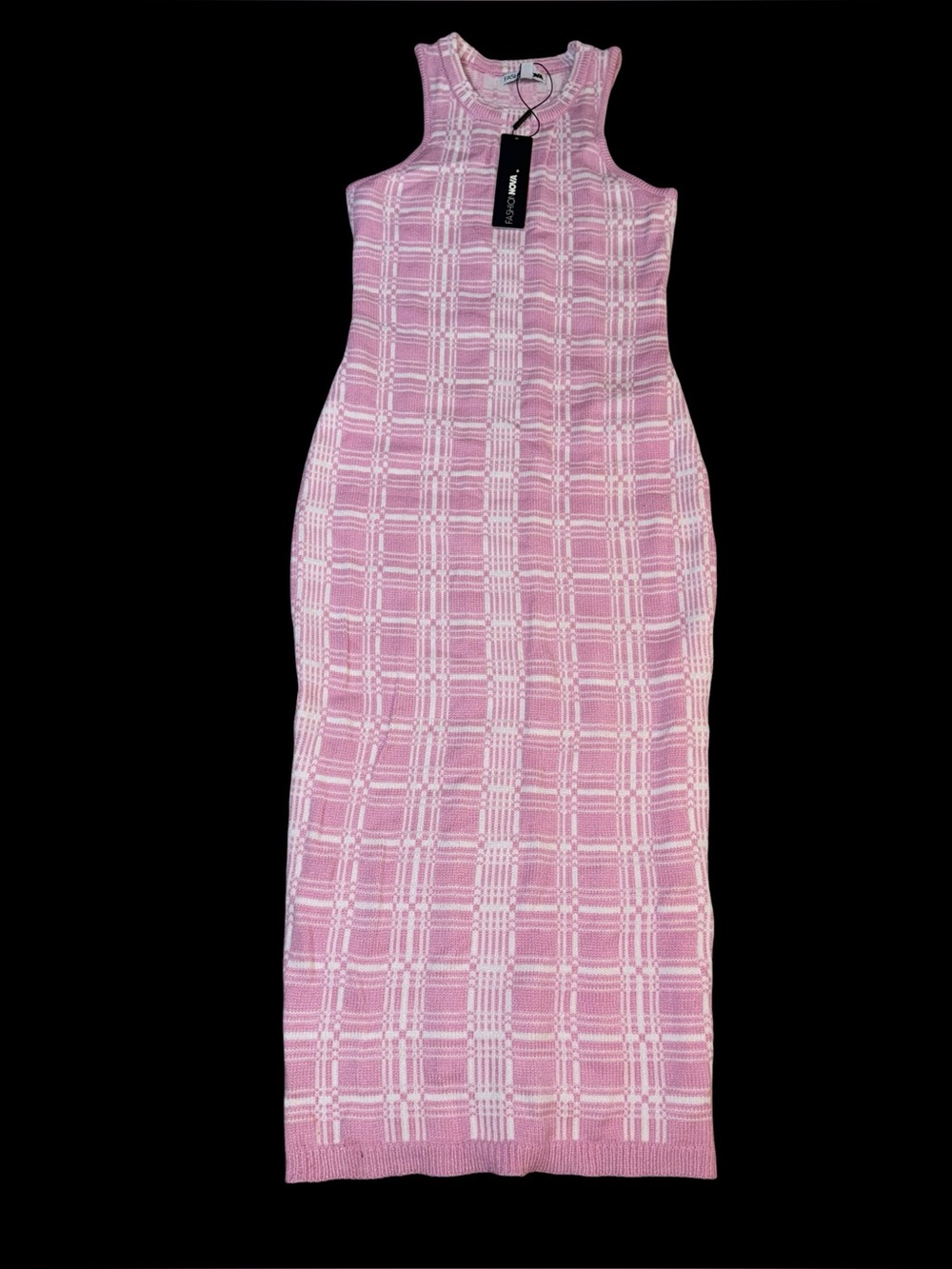 Fashion Nova Blair  pink and white plaid high-neck sweater midi dress NWT Barbie